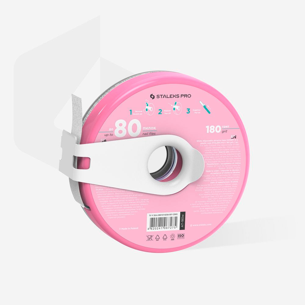 Disposable white abrasive tape EXPERT 180 grit in a plastic case