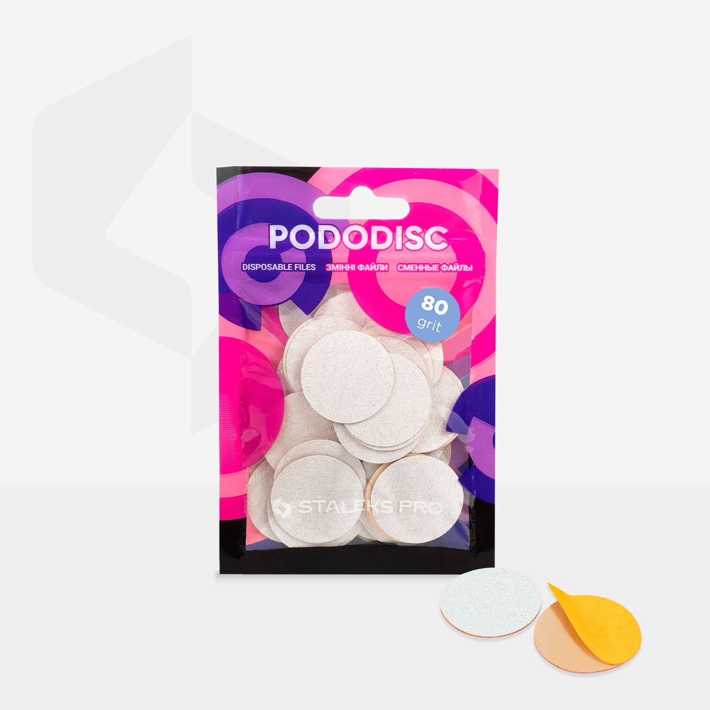 White refill pads for pedicure disc Pododisc Staleks Pro L, 80 grit (50 pc) image 2