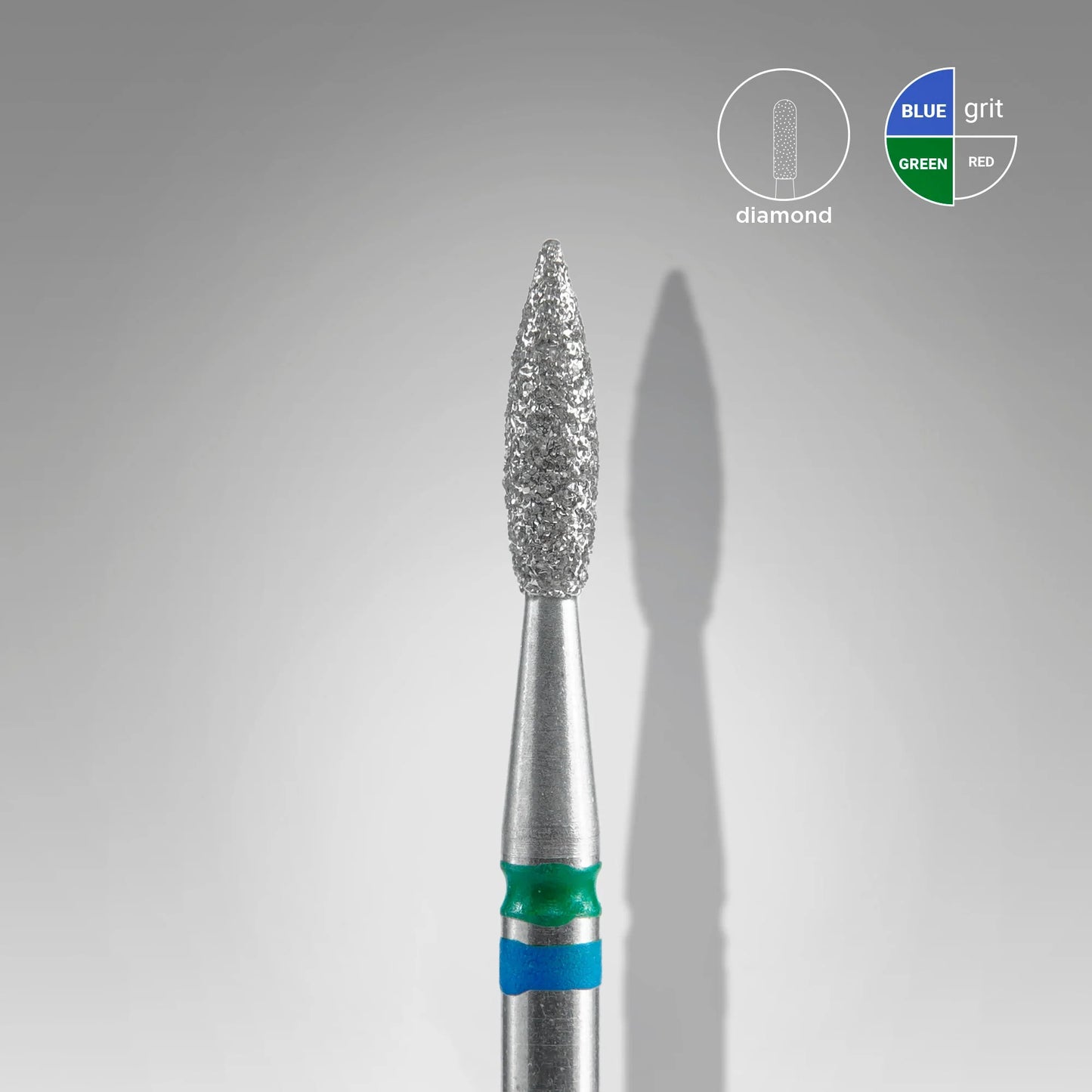 Diamond nail drill bit DUO flame blue-green EXPERT head diameter 2,1 mm / working part 8 mm image 0
