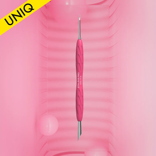 Manicure pusher Gummy with silicone handle UNIQ 11 TYPE 2 (beveled and loop pusher)