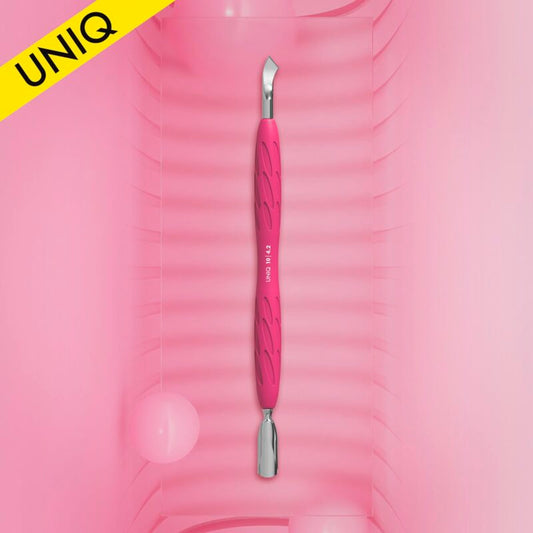 Manicure pusher with silicone handle “Gummy” UNIQ 10 TYPE 4.2 (narrow rounded pusher + bent blade) image 0
