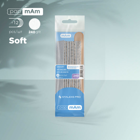 Disposable files papmAm on a soft base 240 grit (10 pcs) and a wooden base (2 pcs) Staleks Pro Smart 20 image 0