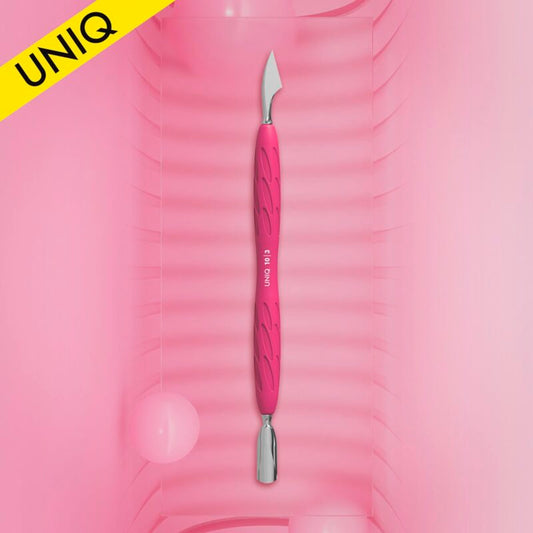 Manicure pusher with silicone handle “Gummy” UNIQ 10 TYPE 3 (narrow rounded pusher + hatchet) image 0