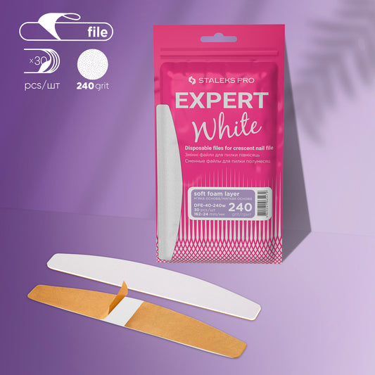 White disposable files for crescent nail file (soft base) Staleks Pro Expert 40, 240 grit (30 pcs) image 0