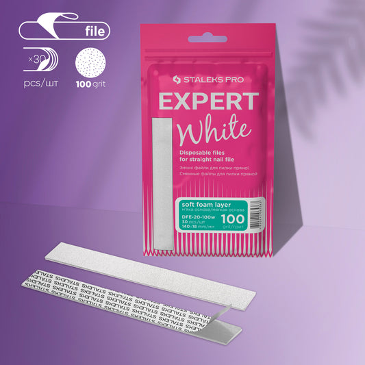 Disposable white files for straight nail file on a soft foam layer EXPERT 20 100 grit (30 pcs) image 0
