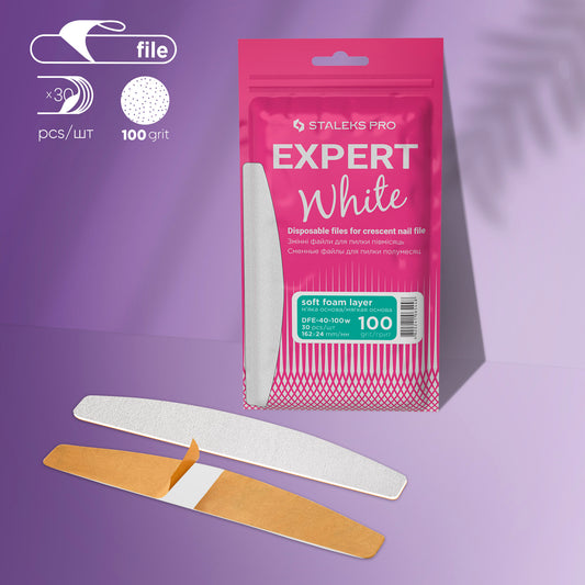 White disposable files for crescent nail file (soft base) Staleks Pro Expert 40, 100 grit (30 pcs) image 0