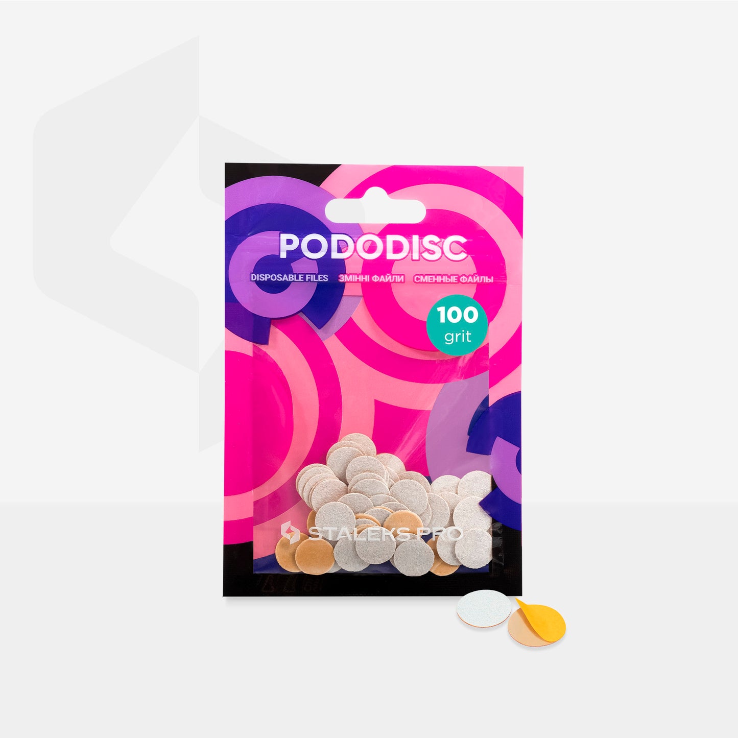 White refill pads for pedicure disc Pododisc Staleks Pro XS, 100 grit (50 pc) image 2