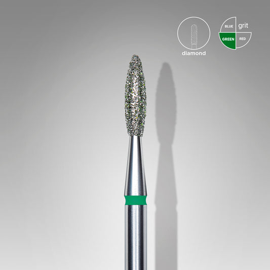 Diamond nail drill bit, "flame" , green, head diameter 2.1 mm/ working part 8 mm image 0