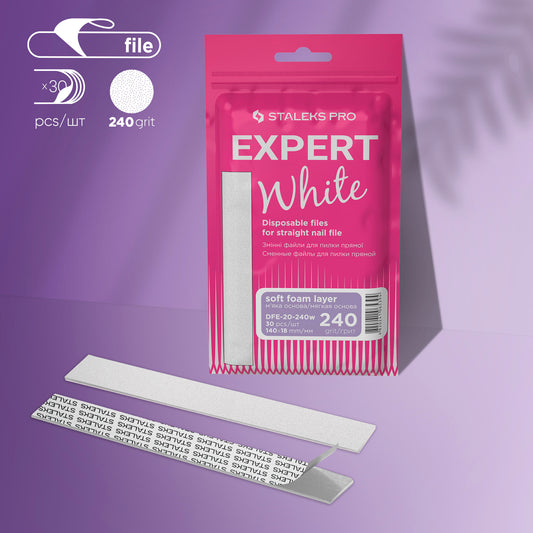 Disposable white files for straight nail file on a soft foam layer EXPERT 20 240 grit (30 pcs) image 0