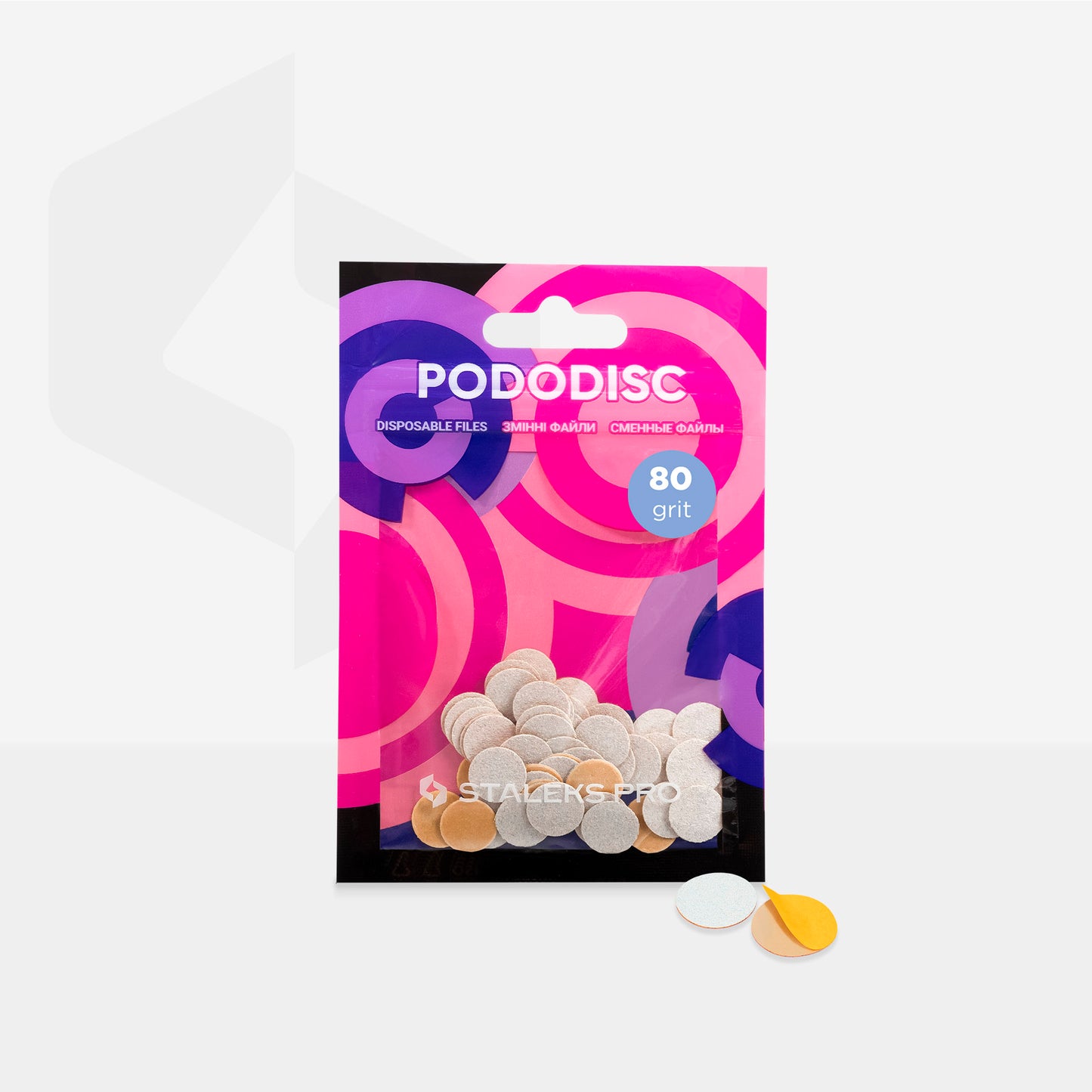 White refill pads for pedicure disc Pododisc Staleks Pro XS, 80 grit (50 pc) image 2