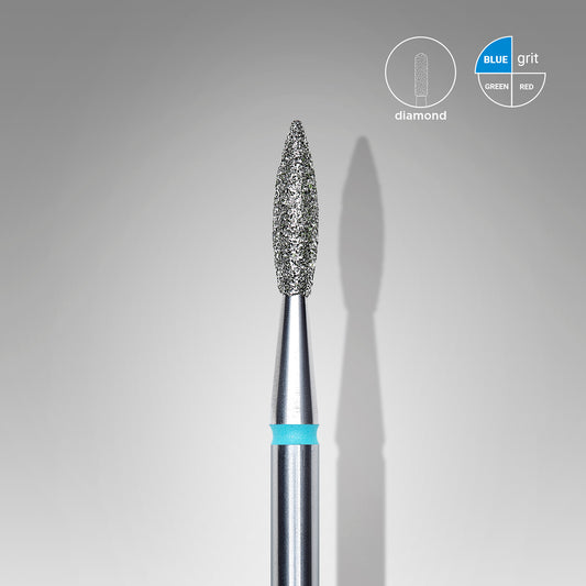 Diamond nail drill bit "flame", sharp, blue,  head diameter 2.1  mm/ working part 8 mm image 0