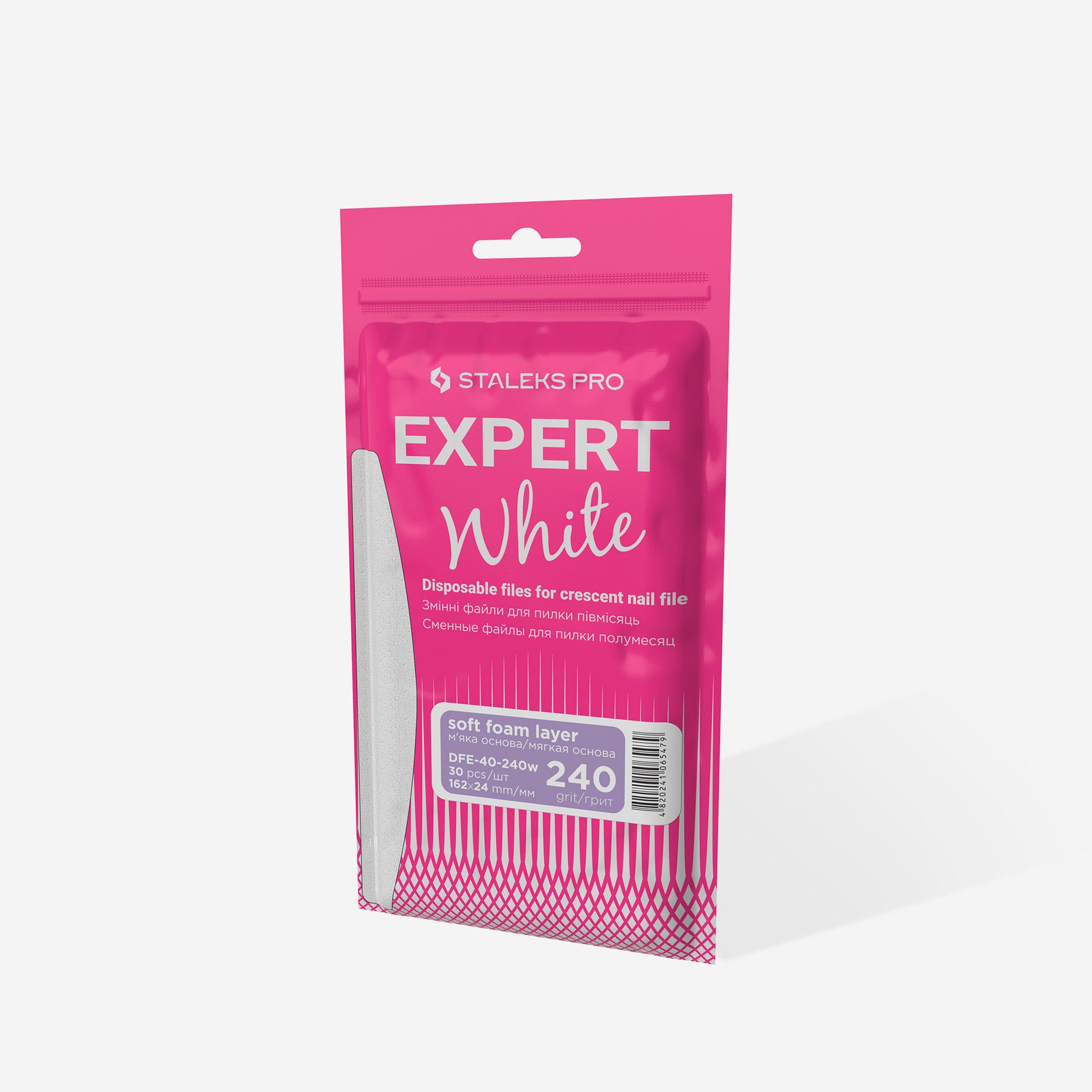 White disposable files for crescent nail file (soft base) Staleks Pro Expert 40, 240 grit (30 pcs) image 3