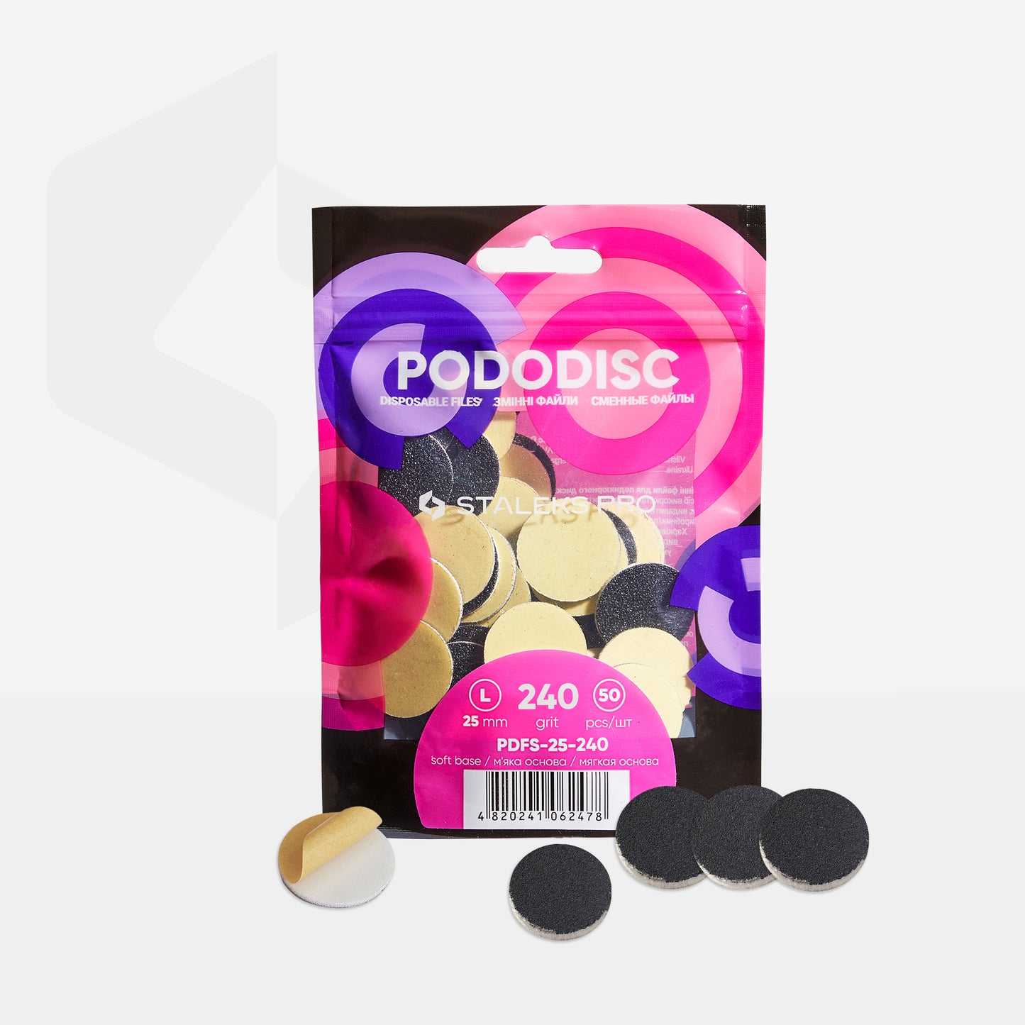 Disposable files on a soft base for pedicure disc PODODISC STALEKS PRO L 240 grit (50 pcs) image 2