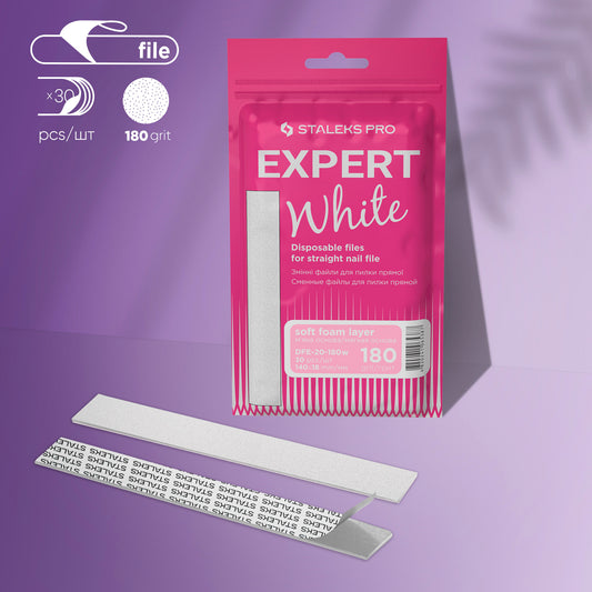 Disposable white files for straight nail file on a soft foam layer EXPERT 20 180 grit (30 pcs) image 0