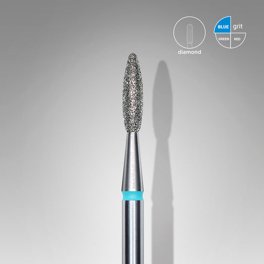 Diamond nail drill bit, "flame" , blue, head diameter 2.1 mm/ working part 8 mm image 0