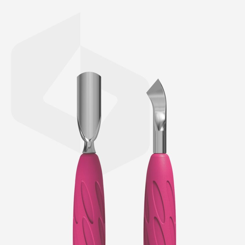 Manicure pusher with silicone handle “Gummy” UNIQ 10 TYPE 4.2 (narrow rounded pusher + bent blade) image 1