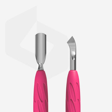 Manicure pusher with silicone handle “Gummy” UNIQ 10 TYPE 4.2 (narrow rounded pusher + bent blade) image 1