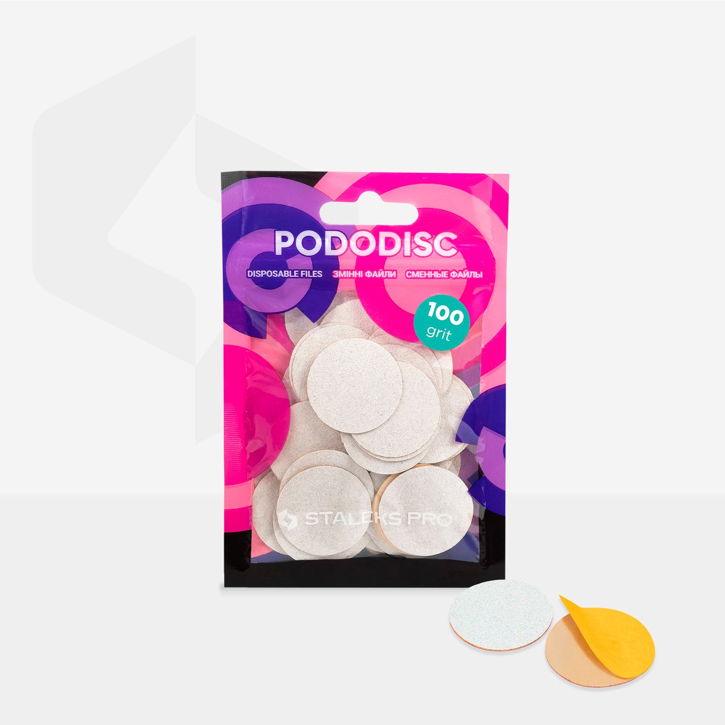 White refill pads for pedicure disc Pododisc Staleks Pro L, 100 grit (50 pc) image 2