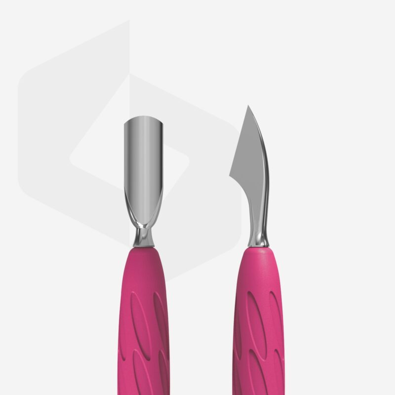 Manicure pusher with silicone handle “Gummy” UNIQ 10 TYPE 2 (narrow rounded pusher + slanted pusher) image 1