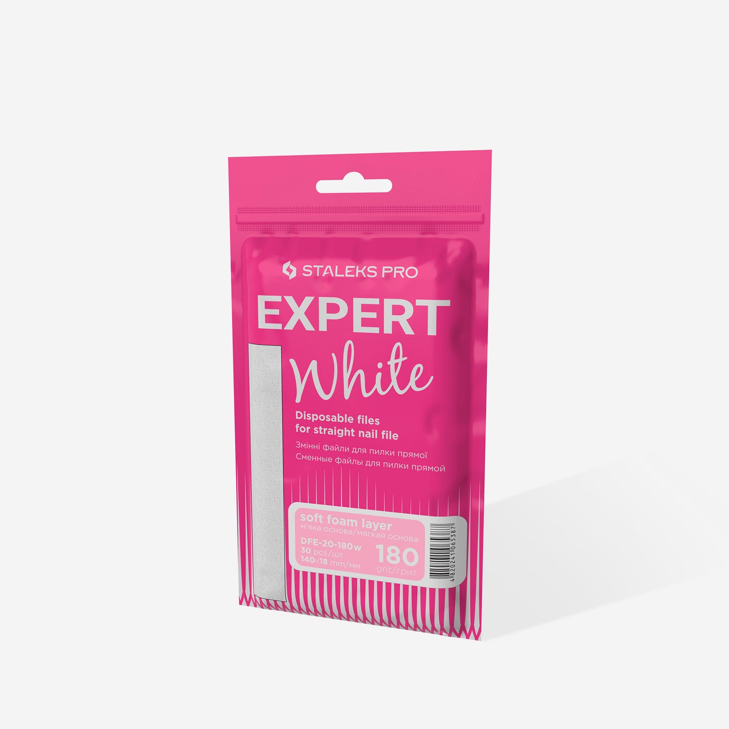 Disposable white files for straight nail file on a soft foam layer EXPERT 20 180 grit (30 pcs) image 1