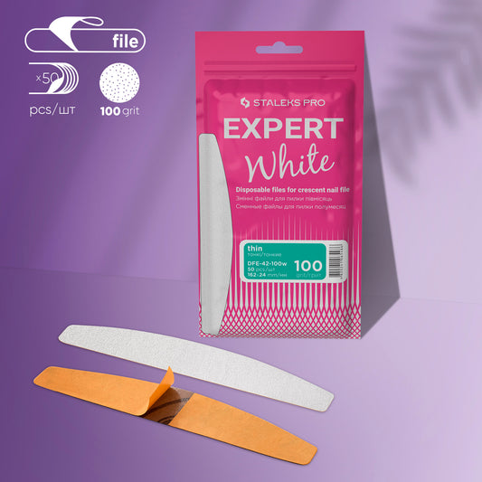 White disposable files for straight nail file Staleks Pro Expert 42, 100 grit (50 pcs) image 0