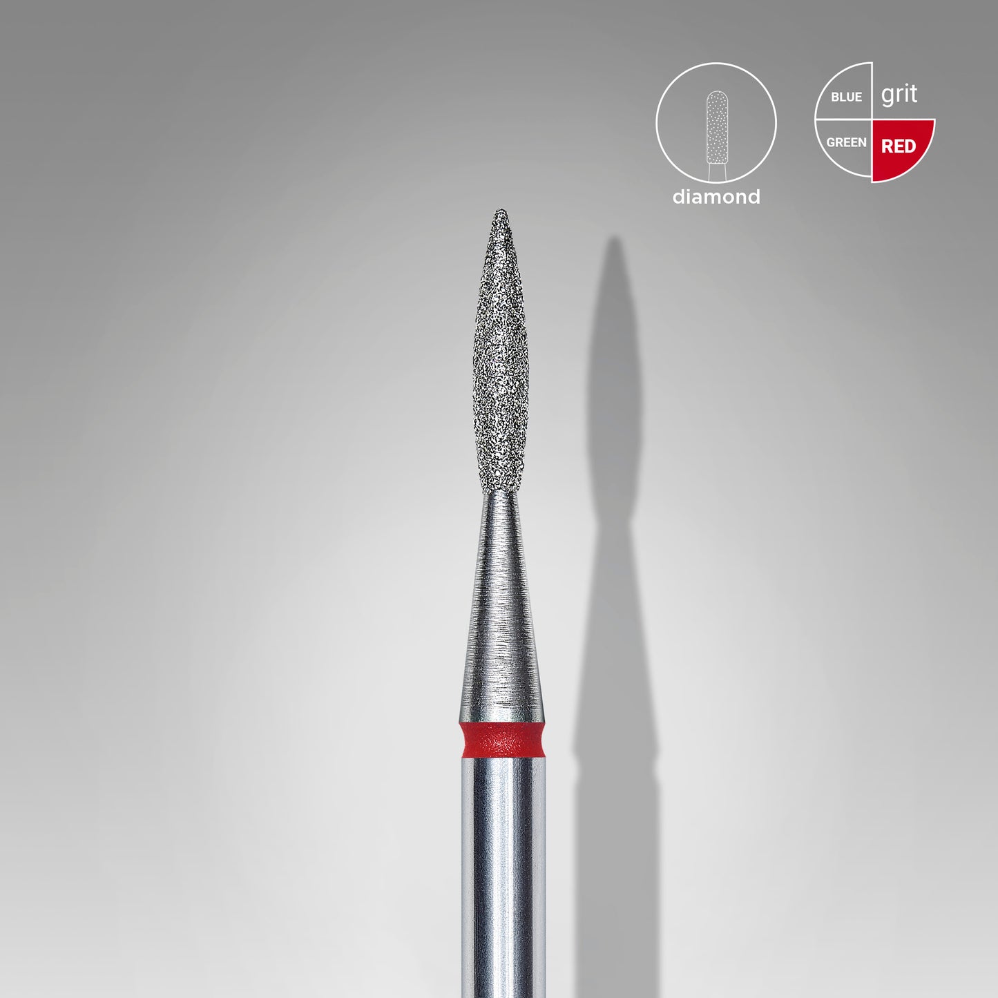 Diamond nail drill bit pointed flame red EXPERT head diameter 1,6 mm / working part 8 mm