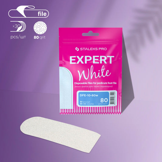 Disposable white files for pedicure grater EXPERT 10 80 grit (30 pcs)
