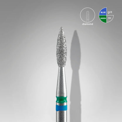 Diamond nail drill bit DUO flame blue-green EXPERT head diameter 2,1 mm / working part 8 mm image 0