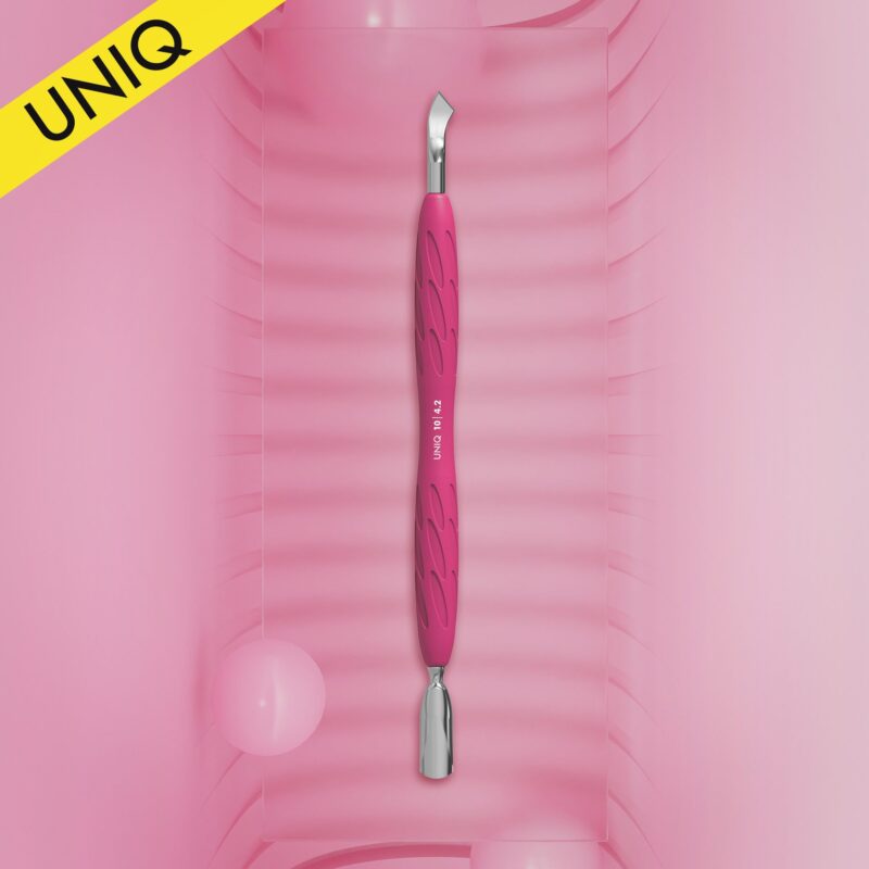 Manicure pusher with silicone handle “Gummy” UNIQ 10 TYPE 4.2 (narrow rounded pusher + bent blade) image 0