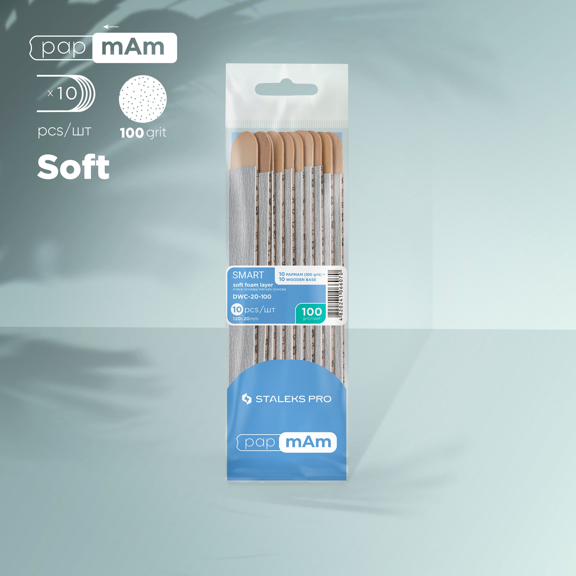 Disposable files papmAm (soft base) on a wooden base Staleks Pro Smart 20, 100 grit (10 pcs) image 0