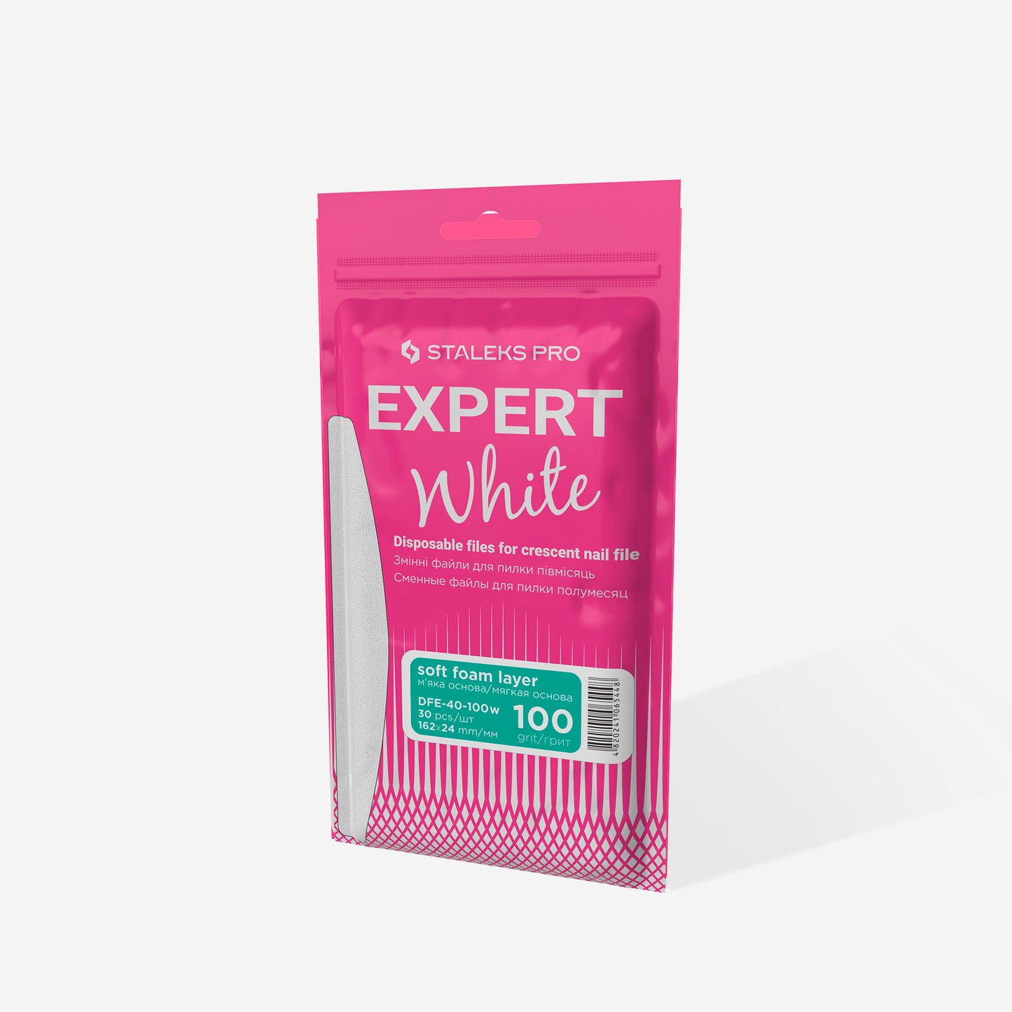 White disposable files for crescent nail file (soft base) Staleks Pro Expert 40, 100 grit (30 pcs) image 3