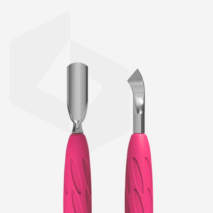 Manicure pusher with silicone handle “Gummy” UNIQ 10 TYPE 4.2 (narrow rounded pusher + bent blade) image 1